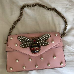 Gucci Pink Broadway Pearl Bee Shoulder Bag